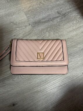 Victoria's Secret Blush Quilted Wristlet Clutch with Gold V Accent